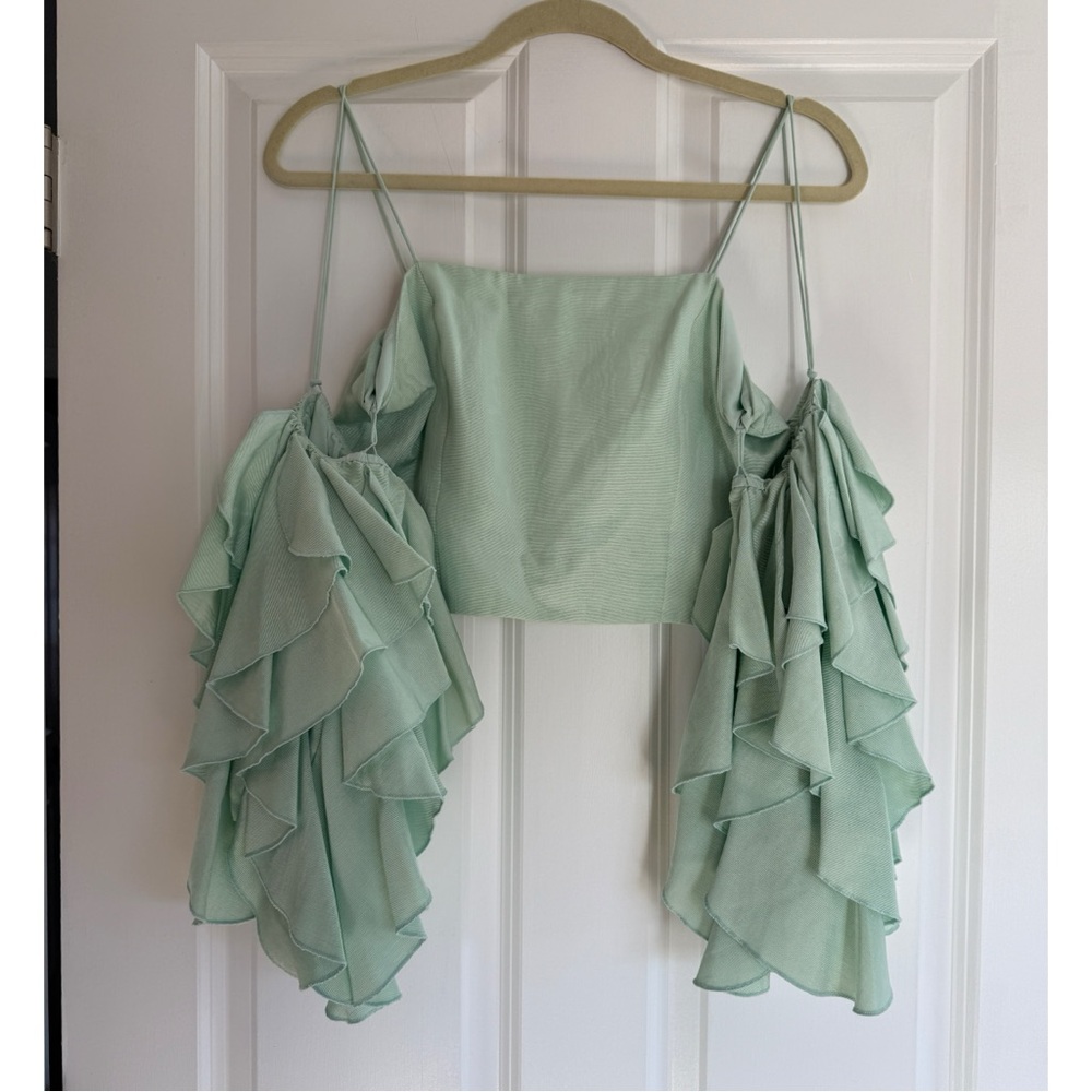 Alice + Olivia Nakia Cold Shoulder Crop Top Mint Green Size 8 - Picture 2 of 9